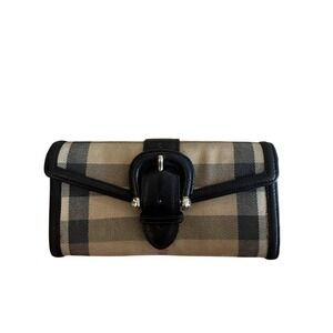 Burberry Nova Check Canvas Black Leather Buckle Continental Long Wallet Italy